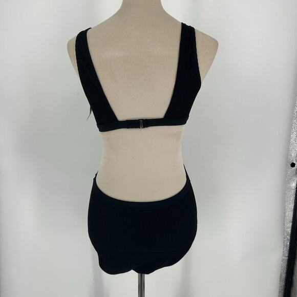 NWT Aerie Ribbed Mix Crossover Cut Out One Piece Swimsuit Black Full Coverage - Picture 5 of 7